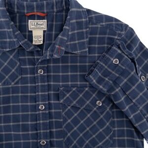 LL Bean Mens‎ Med Shooting Flannel Shirt Blue Check Plaid Elbow Patches Outdoor